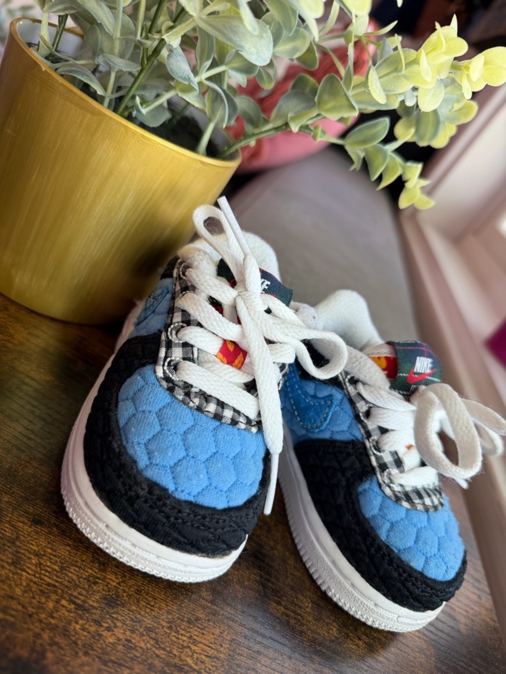 Nike Kids Blue and Black Quilted Sneakers with White Laces